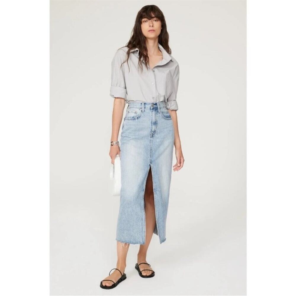 Pistola Alice Denim Maxi Skirt SIZE 30 100% Cotton Long Raw Edge Jeans Casual